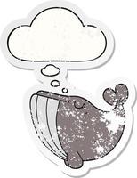 cartoon whale and thought bubble as a distressed worn sticker vector