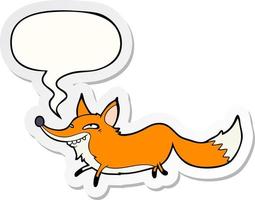 cute cartoon sly fox and speech bubble sticker vector