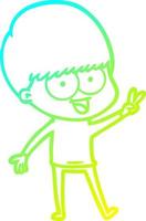 cold gradient line drawing happy cartoon boy waving vector