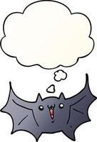 murciélago vampiro feliz de dibujos animados y burbuja de pensamiento en estilo degradado suave vector