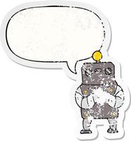 cartoon robot and speech bubble distressed sticker vector