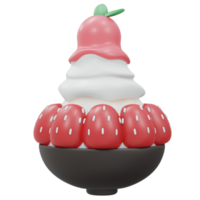 Bingsu Strawberry with ice cream 3d render png