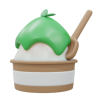 renderizado en 3d para llevar una taza de leche con té verde con helado suave aislado en blanco. Estilo de dibujos animados de procesamiento 3D. png