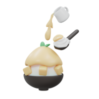 renderização 3D de sorvete de manga bingsu raspado gelo isolado no branco. estilo de desenho animado de renderização 3D. png