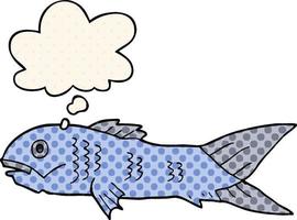 cartoon fish and thought bubble in comic book style vector