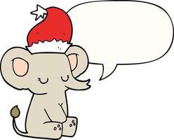 cute christmas elephant and speech bubble vector