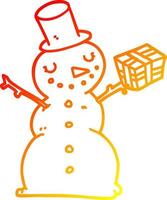 warm gradient line drawing cartoon snowman vector