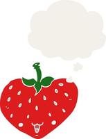 cartoon strawberry and thought bubble in retro style vector