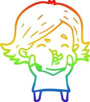 rainbow gradient line drawing cartoon girl pulling face vector