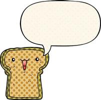 cute cartoon toast and speech bubble in comic book style vector