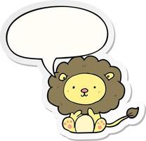 cute cartoon lion and speech bubble sticker vector