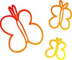 warm gradient line drawing cartoon butterflies vector