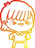 warm gradient line drawing annoyed cartoon girl vector