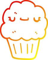 warm gradient line drawing cartoon muffin vector