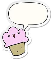 cartoon cupcake and face and speech bubble sticker vector