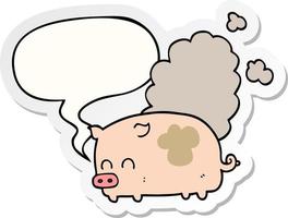 cartoon smelly pig and speech bubble sticker vector