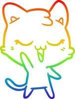 dibujo de línea de gradiente de arco iris feliz gato de dibujos animados vector