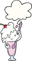 cartoon ice cream soda girl and thought bubble vector