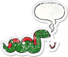 cartoon slithering snake and speech bubble distressed sticker vector