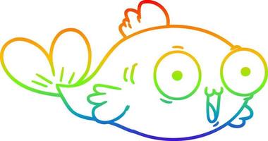 rainbow gradient line drawing  happy goldfish cartoon vector