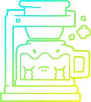 cold gradient line drawing cartoon crying filter coffee machine vector