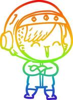 rainbow gradient line drawing cartoon laughing astronaut girl vector