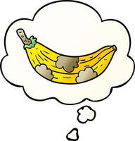 cartoon old banana and thought bubble in smooth gradient style vector