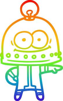 rainbow gradient line drawing happy carton robot with light bulb vector