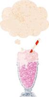 cartoon milkshake and thought bubble in retro textured style vector