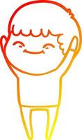 warm gradient line drawing cartoon smiling boy vector