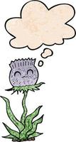 cartoon thistle and thought bubble in grunge texture pattern style vector