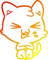 warm gradient line drawing cartoon cat hissing vector