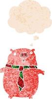 cartoon pig wearing office tie and thought bubble in retro textured style vector