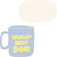 worlds best son mug and speech bubble in retro style vector