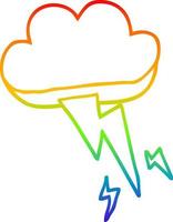 dibujo de línea de gradiente de arco iris nube de tormenta de dibujos animados y relámpagos vector