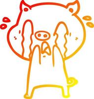 warm gradient line drawing crying pig cartoon vector