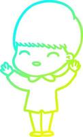 cold gradient line drawing happy cartoon boy vector