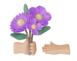 Hand holding flower purple 3d render png