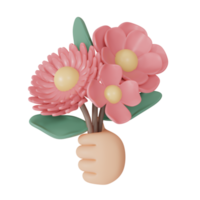 Hand holding flower pink 3d render png