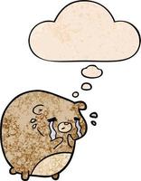 cartoon crying bear and thought bubble in grunge texture pattern style vector
