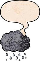 cartoon cloud raining and speech bubble in retro texture style vector