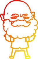 warm gradient line drawing cartoon man with beard frowning vector