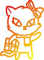 warm gradient line drawing cartoon cat vector