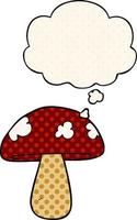 cartoon mushroom and thought bubble in comic book style vector