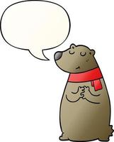 cartoon bear wearing scarf and speech bubble in smooth gradient style vector