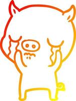 warm gradient line drawing cartoon pig crying vector