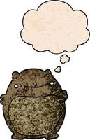 cartoon fat bear and thought bubble in grunge texture pattern style vector