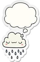 cartoon storm cloud and thought bubble as a printed sticker vector