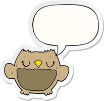 cartoon owl and speech bubble sticker vector