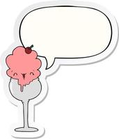 cute cartoon ice cream desert and speech bubble sticker vector